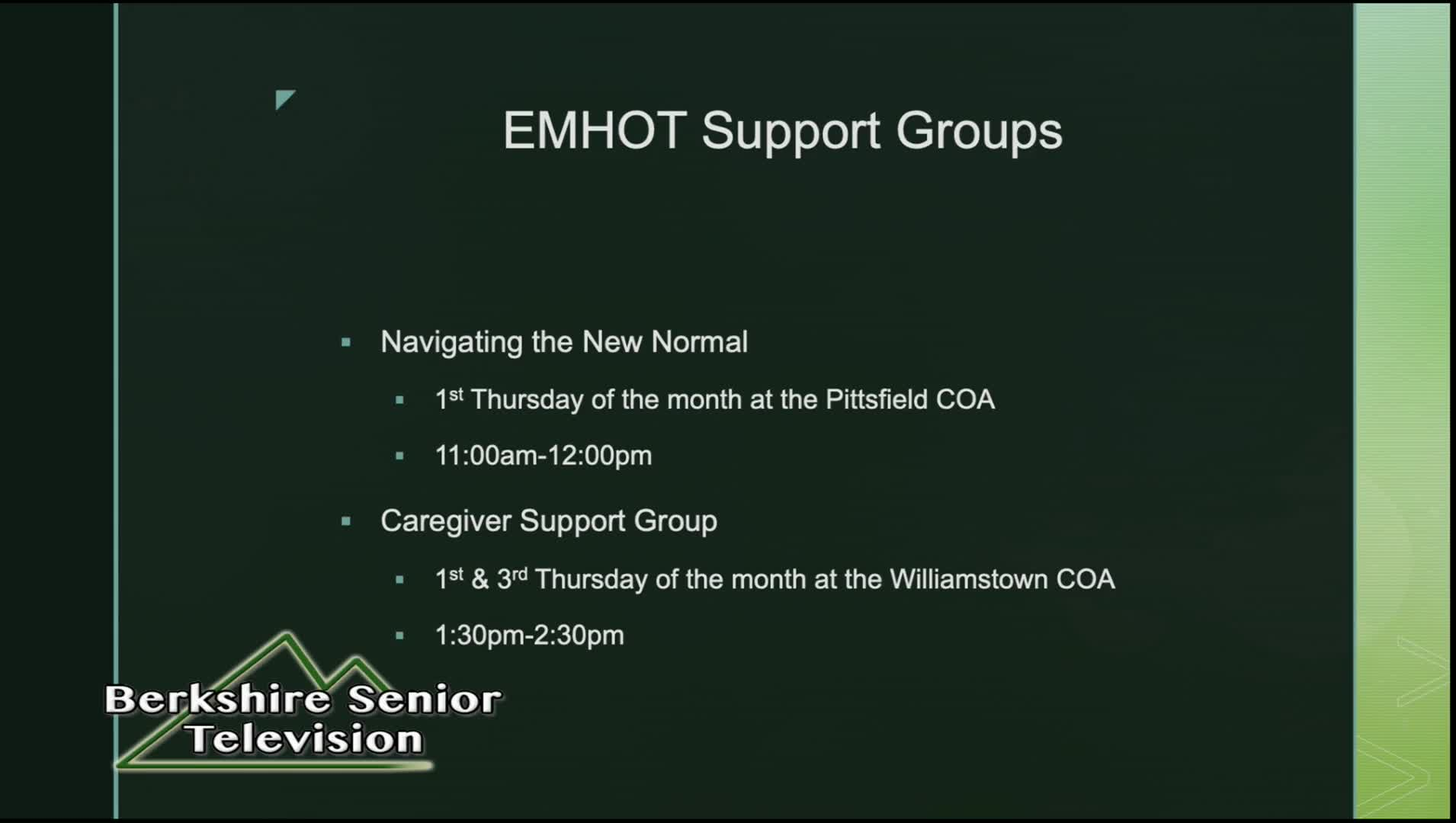 Thumbnail image for Elder Services of Berkshire County, Inc., presents "Berkshire Senior TV."  "Holiday Destress."