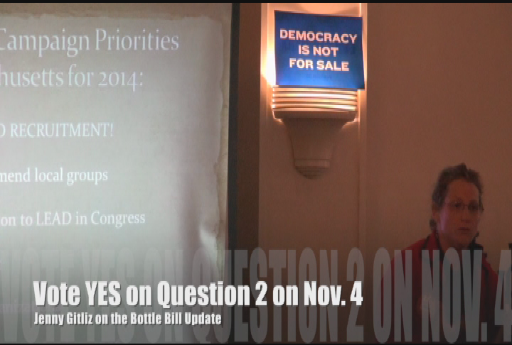 "'Vote 'Yes' on Question 2 on November 4th' -- Jenny Gitlitz on the Bottle Bill Update."