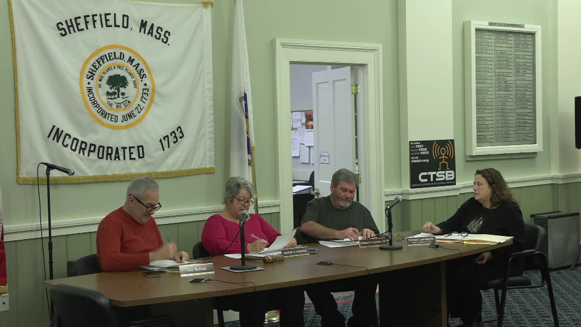 Thumbnail image for Town of Sheffield Select Board Meeting, December 16, 2024.  LIVE, from Sheffield Town Hall on CTSB Channel 1303, and streaming from ctsbtv.org/Channel 1303.