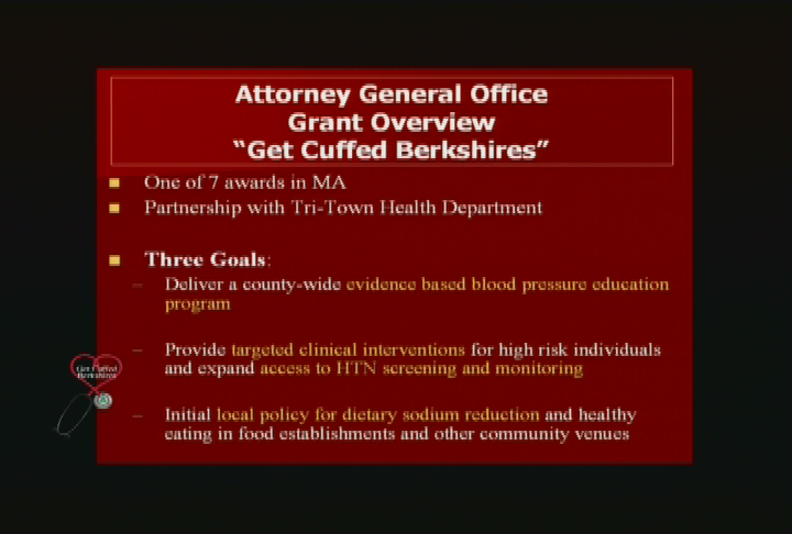 Berkshire Health Systems, Inc. presents "Get Cuffed Berkshires."  "'Salt Intake and Blood Pressure,' with Susan Kaufman, R.N."