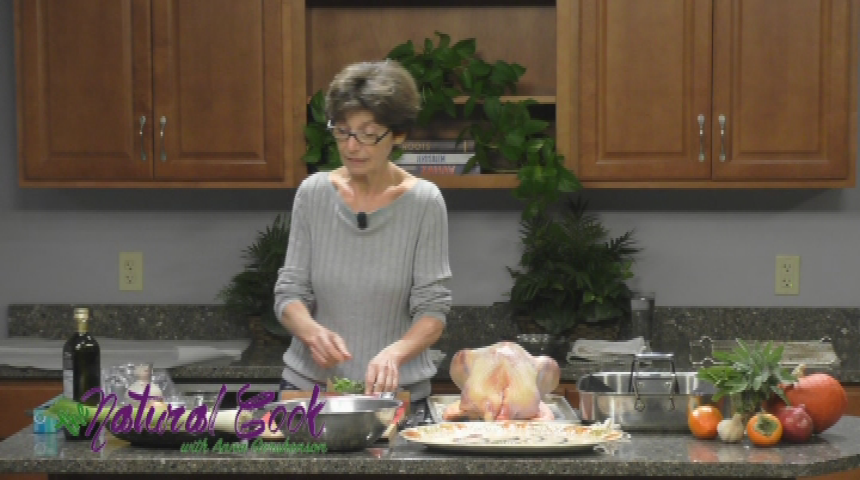 Thumbnail image for "The Natural Cook With Anna Gershenson," Episode 35.  "Red Shirt Farm Thanksgiving, Part 1 of 3:  Roasting Heritage Turkey."