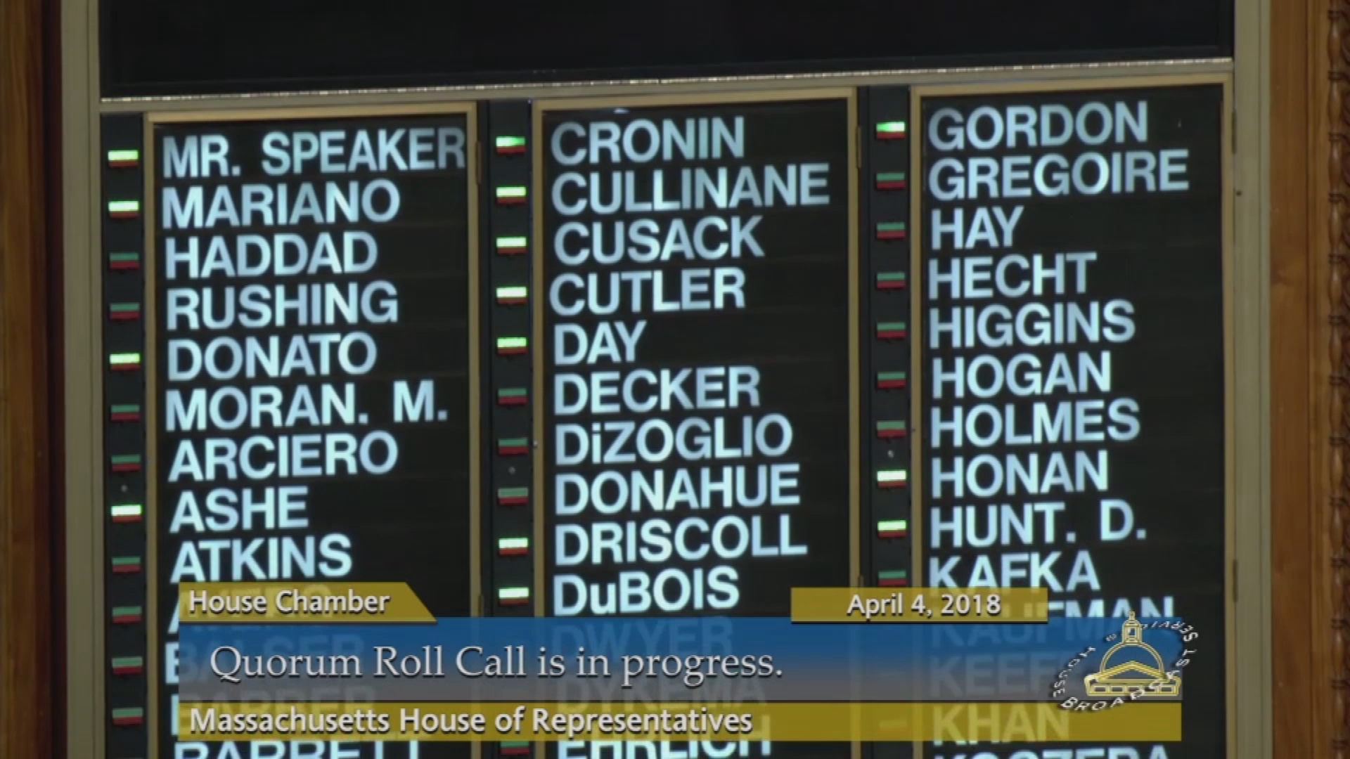 Thumbnail image for Commonwealth of Massachusetts State House, Massachusetts House of Representatives, Formal Session, April 4, 2018.