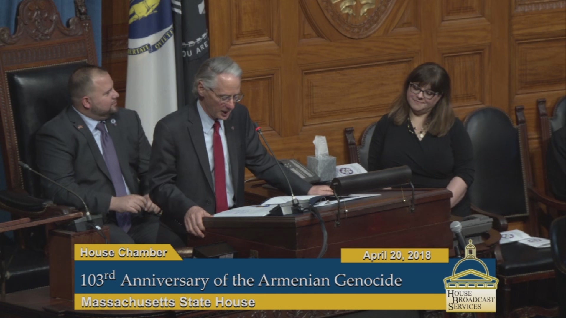 Thumbnail image for Commonwealth of Massachusetts State House.  "103rd Anniversary Commemoration of the Armenian Genocide, April 20, 2018."