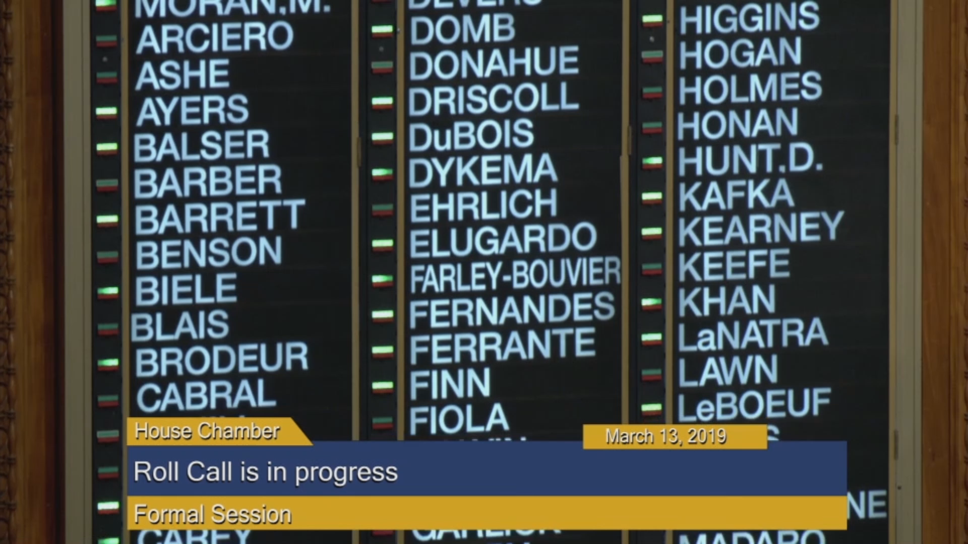 Thumbnail image for Commonwealth of Massachusetts State House, House of Representatives, Formal Session, March 13, 2019.