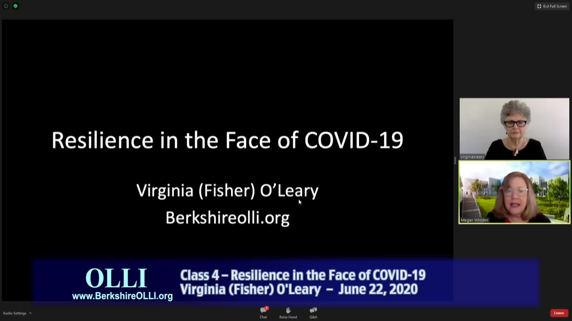 Thumbnail image for Osher Lifelong Learning Institute (OLLI):  "Resilience in the Face of COVID-19," Virginia O'Leary, Part 4 of 4, June 22, 2020.