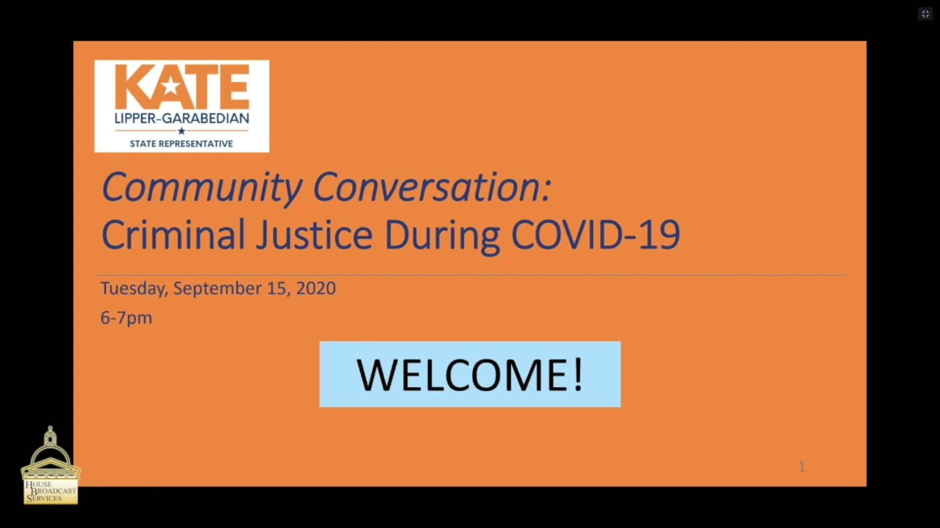 Thumbnail image for Commonwealth of Massachusetts State House.  Community Conversation on Criminal Justice during COVID-19, September 15, 2020.