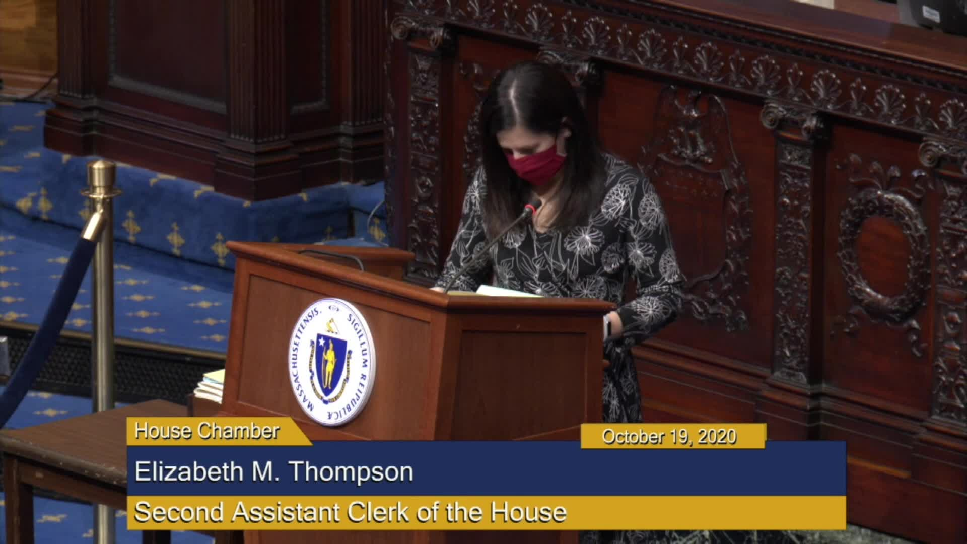 Thumbnail image for Commonwealth of Massachusetts State House.  House of Representatives, Informal Session, October 19, 2020.