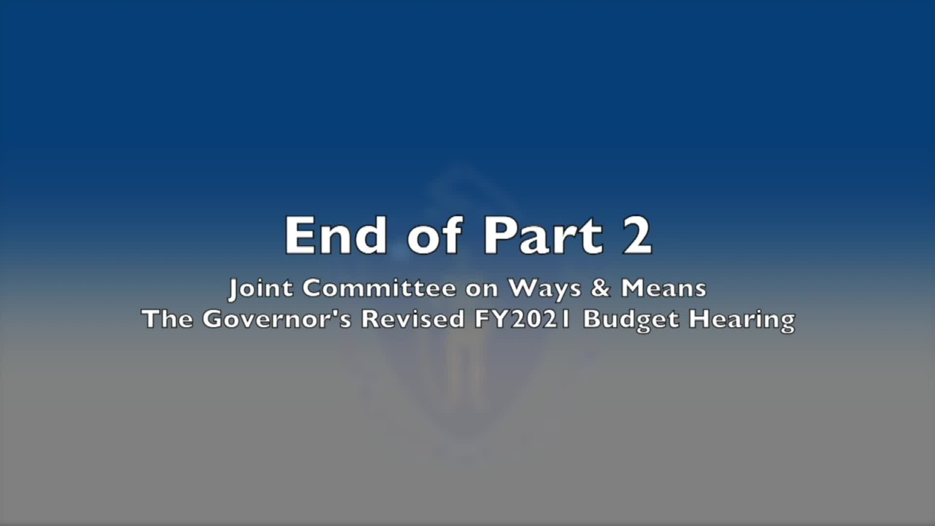 Thumbnail image for Commonwealth of Massachusetts State House.  Joint Committee on Ways & Means, FY2021 Budget Virtual Public Hearing, Part 2 of 4, October 21, 2020.