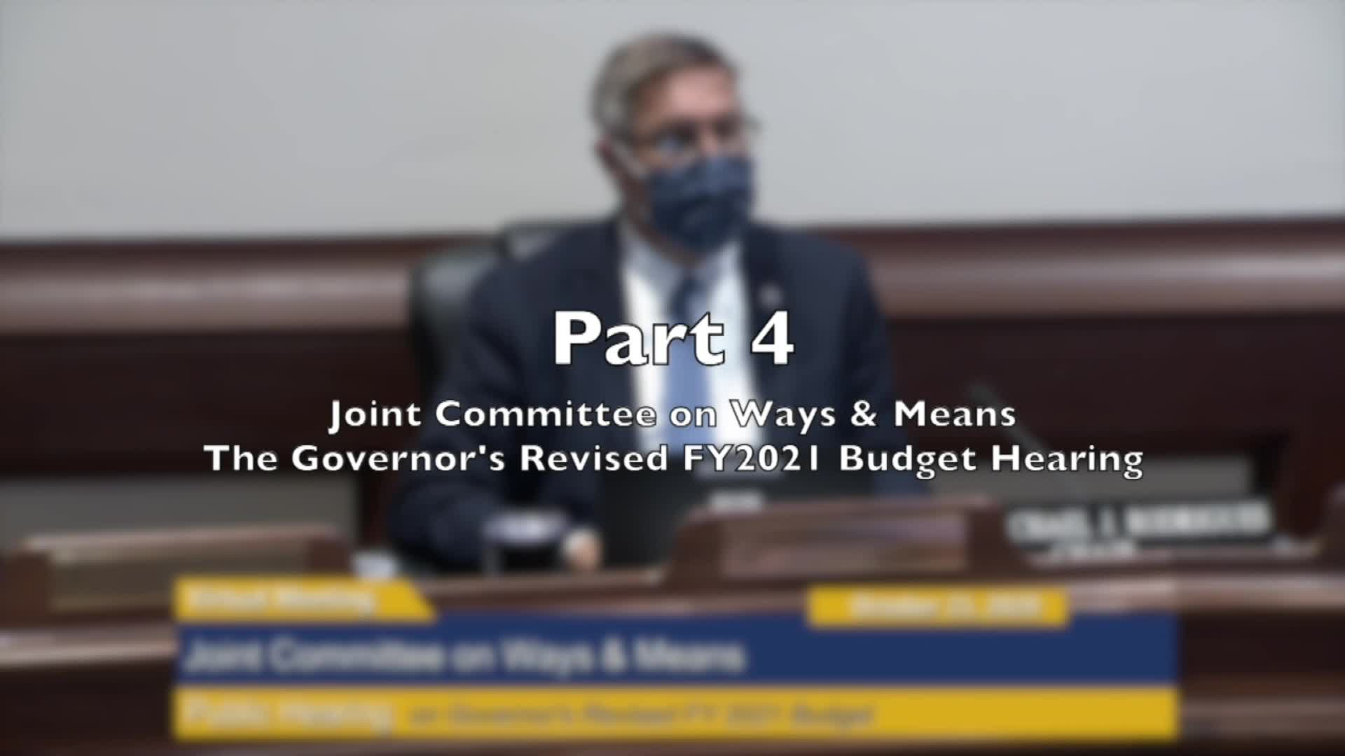 Thumbnail image for Commonwealth of Massachusetts State House.  Joint Committee on Ways & Means, FY2021 Budget Virtual Public Hearing, Part 4 of 4, October 21, 2020.