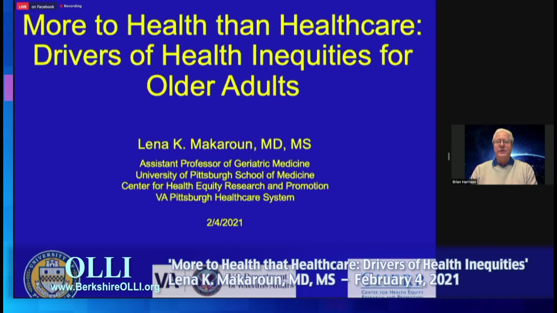 Thumbnail image for Osher Lifelong Learning Institute (OLLI).  "More to Health than Healthcare:  Drivers of Health Inequities for Older Adults," with Lena K. Makaroun, M.D., M.S.