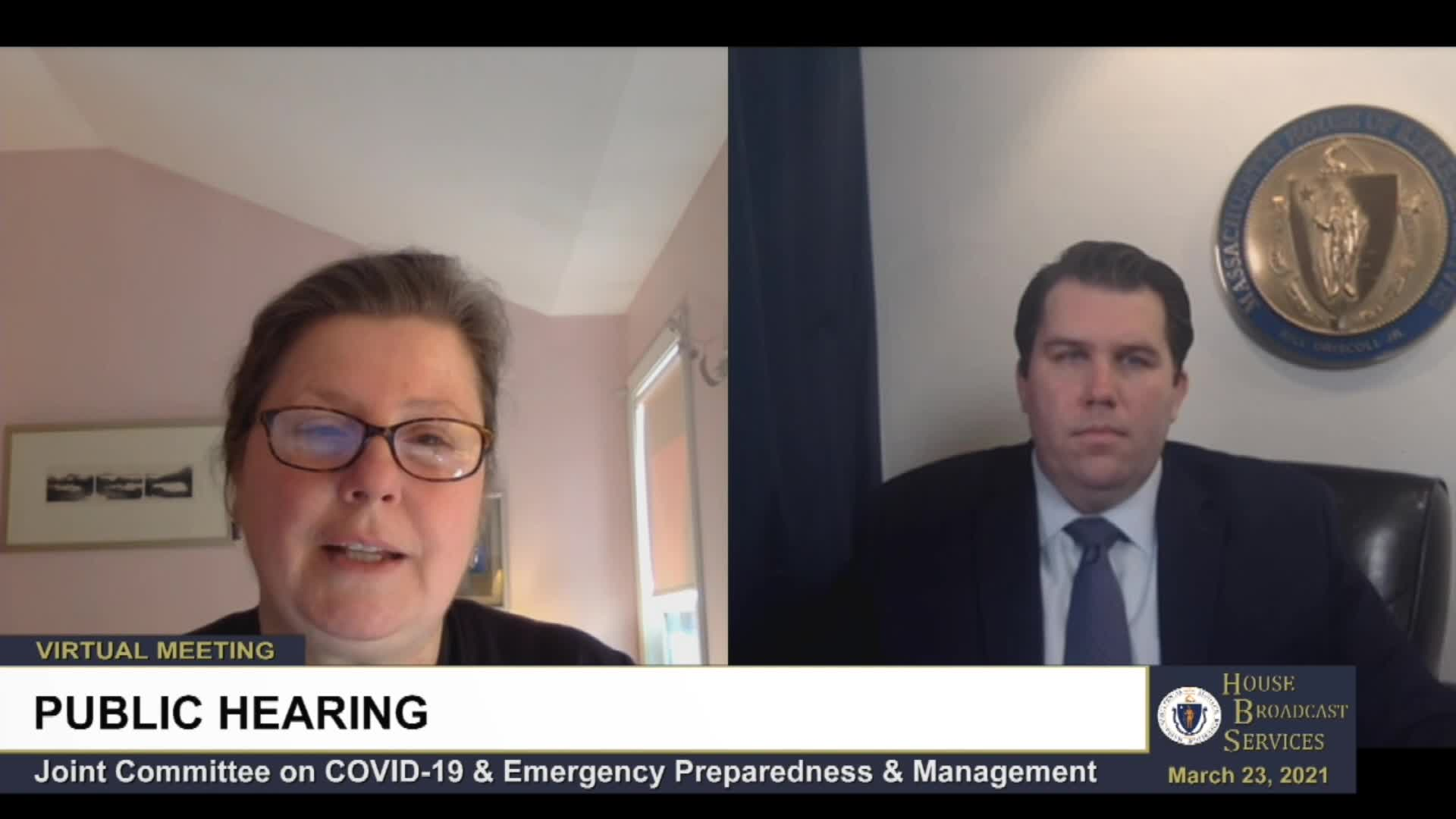 Thumbnail image for Commonwealth of Massachusetts State House.  Joint Committee on COVID-19 and Emergency Preparedness and Management, Remote Public Hearing, Part 1 of 4, March 23, 2021.