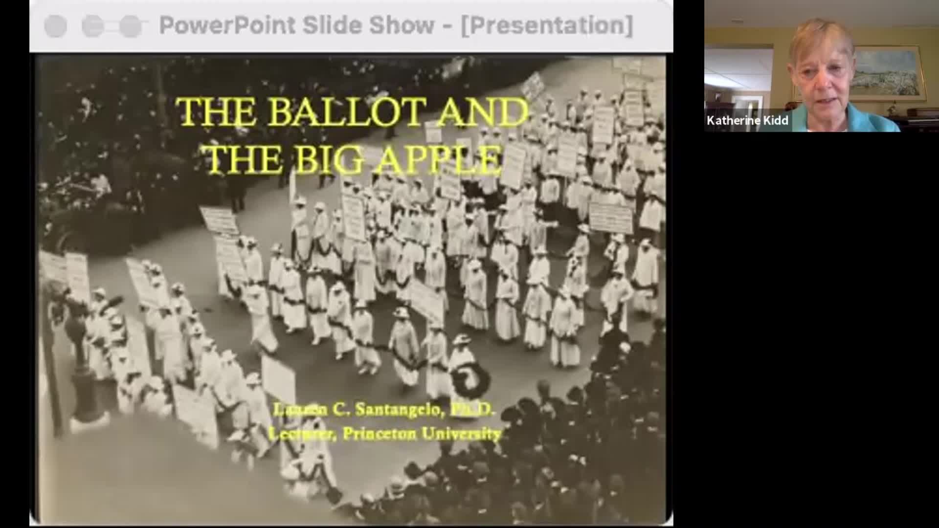 Thumbnail image for Osher Lifetime Learning Institute (OLLI).  "The Right to Vote: Reexamining Women's Suffrage.  'Suffrage and the City: New York Women Battle for the Ballot,'" with Lauren Santangelo, PhD, Session 4 of 7, April 13, 2021.