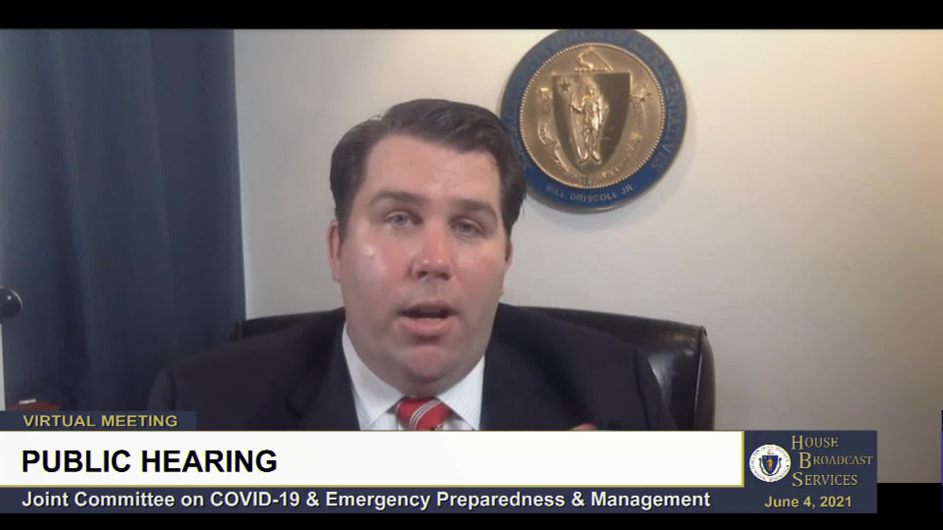 Thumbnail image for Commonwealth of Massachusetts State House.  Joint Committee on COVID-19 and Emergency Preparedness and Management, Remote Public Hearing, Part 1 of 2, June 4, 2021.