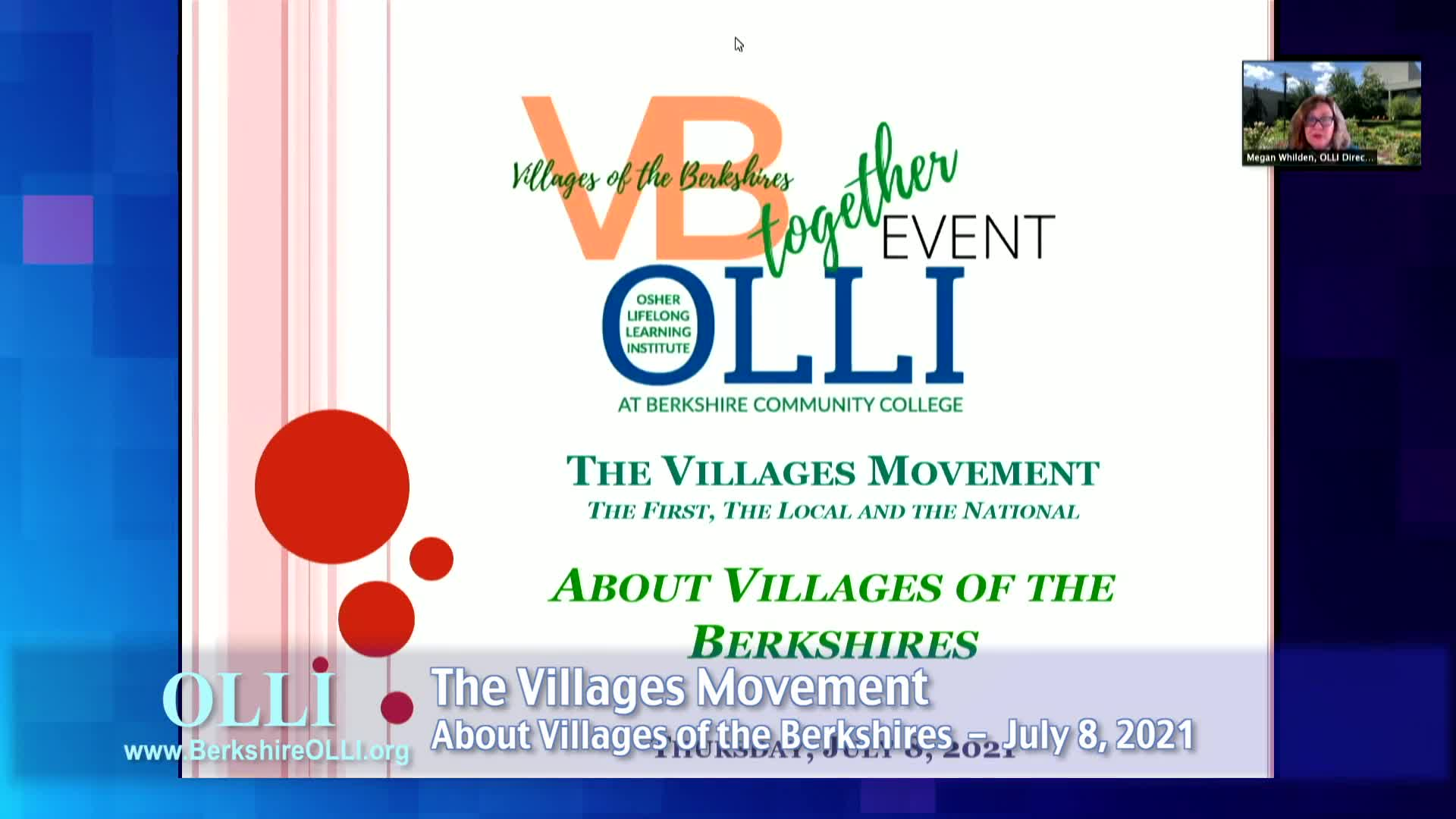 Thumbnail image for Osher Lifelong Learning Institute (OLLI) and Villages of the Berkshires (VB) present "The Villages Movement: The First, the Local and the National -- About Villages of The Berkshires," July 8, 2021.